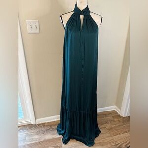 Banana Republic formal maxi dress forest green sleeveless keyhole neckline SZ 6